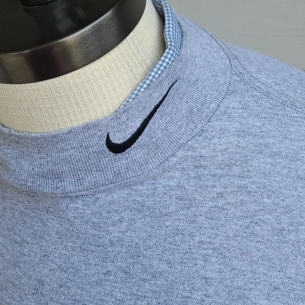NIKE‎ Check Logo USA Cotton Grey Mens Large Long Sleeve Shirt Y2K 90s RARE